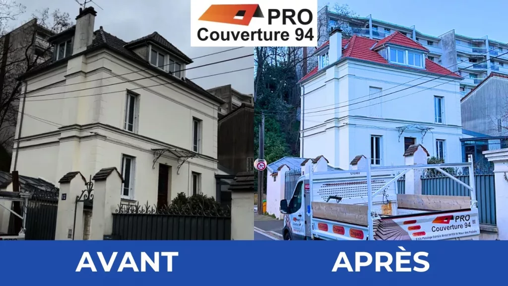 Avant / après rénovation de toiture — Villejuif